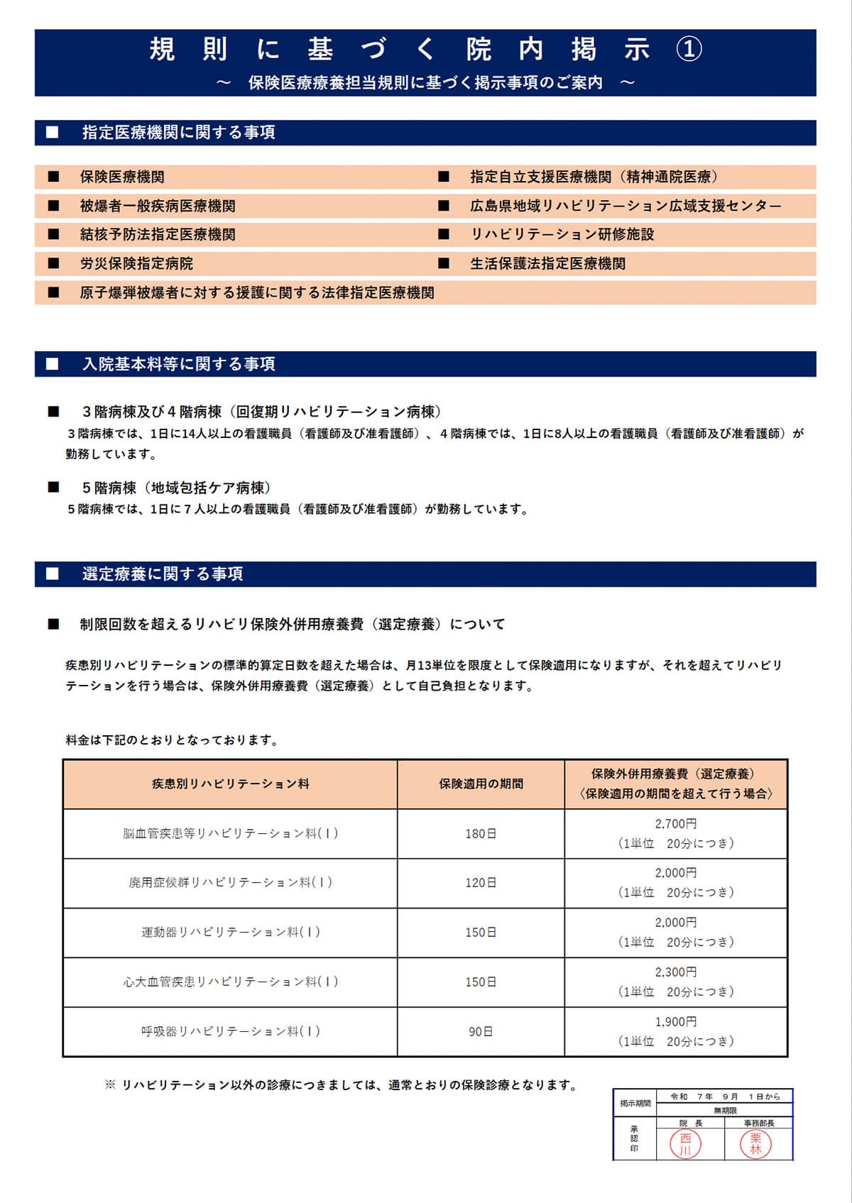 規則に基づく院内掲示