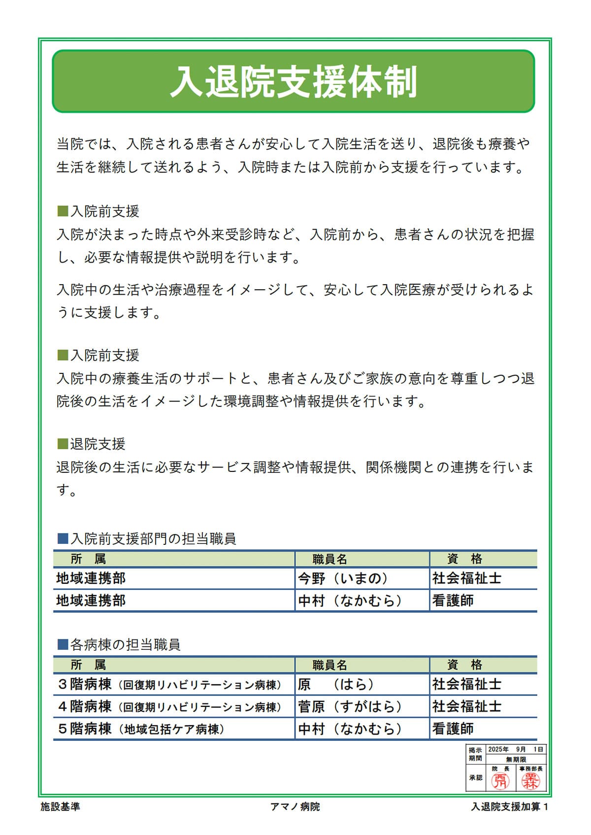 入退院支援体制